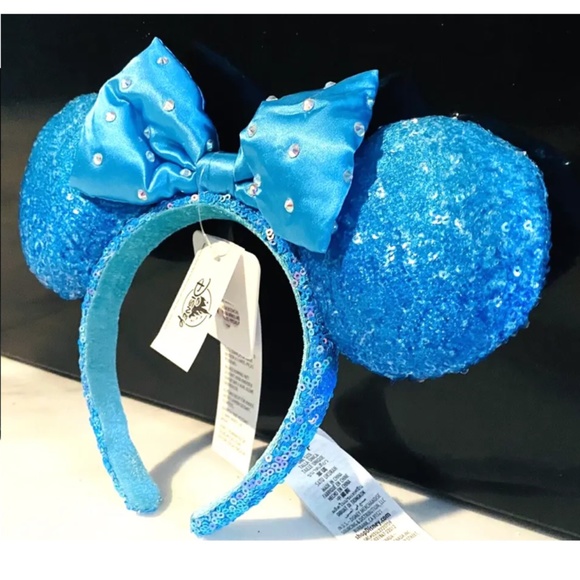NWT Disney Parks Aqua Blue Sequin Bow Ears Headband